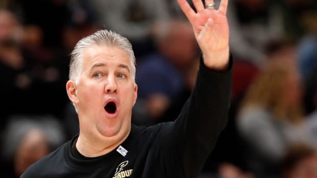 Purdue Boilermakers head coach Matt Painter yells down court during the Big Ten Men s Basketball Tournament game against the Rutgers Scarlet Knights,