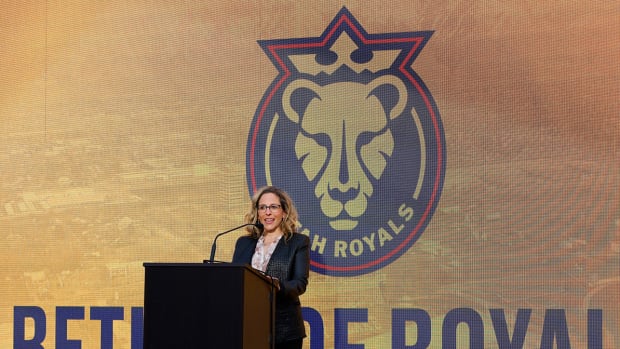 NWSL Commissioner Jessica Berman addresses the media about the Utah Royals FC professional women s soccer club returning to Utah under the ownership group of Ryan Smith, Real Salt Lake owner at America First Field.