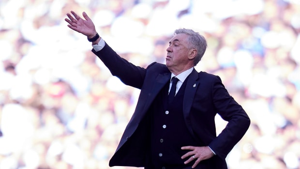 Real Madrid manager Carlo Ancelotti pictured during his team's 3-1 win over Espanyol in March 2023