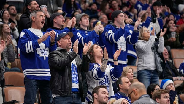 Maple Leafs fans cheer during a game