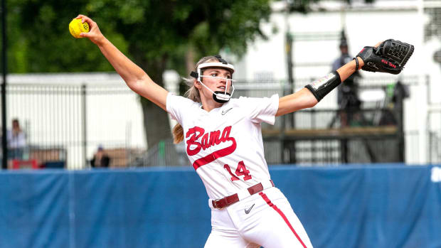 Alabama's Montana Fouts (14) was the starting pitcher in the game against Missouri in Game 7 of the SEC Tournament, Thursday, May 12, 2022, at Katie Seashole Pressly Stadium in Gainesville, Florida.
