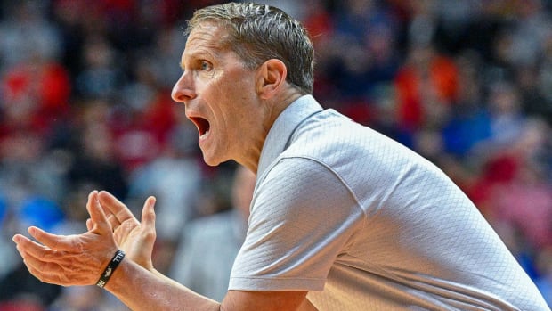 Eric Musselman encourages his team against Illinois in the firsts round of the NCAA Tournament on Thursday.