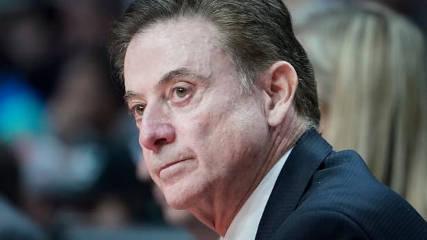 Rick Pitino watches Iona from the sidelines during the NCAA tournament.