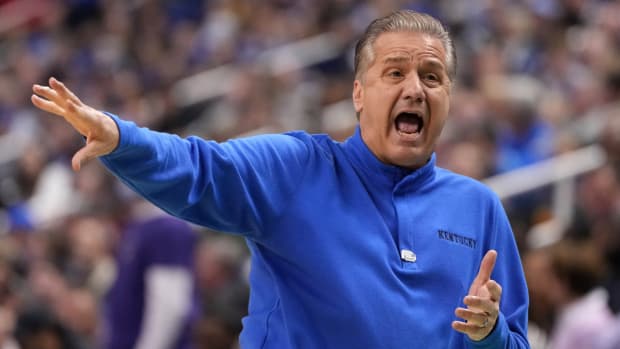Kentucky coach John Calipari reacts to a play during the second round of the 2023 NCAA men’s tournament.