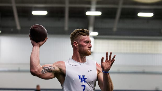 University of Kentucky senior quarterback Will Levis showed his passing form during a Pro Day workout at Nutter Field House in Lexington, Ky., on Friday, Mar. 24, 2023 Jf Uk Pro Day Aj4t0687