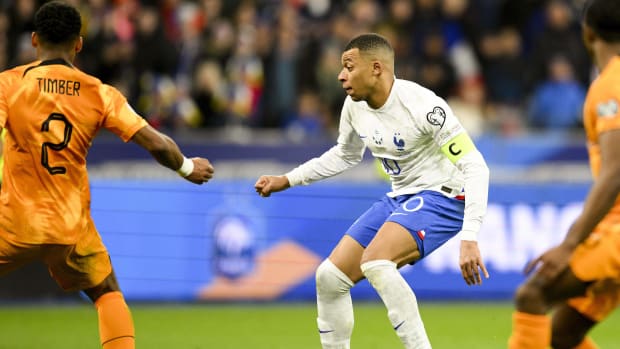 Kylian Mbappe pictured (center) during France's 4-0 win over Holland in March 2023