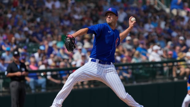 Mar 10, 2023; Mesa, Arizona, USA; Chicago Cubs pitcher Drew Smyly (11) throws against the Chicago White Sox in the second inning at Sloan Park. Mandatory Credit: Rick Scuteri-USA TODAY Sports