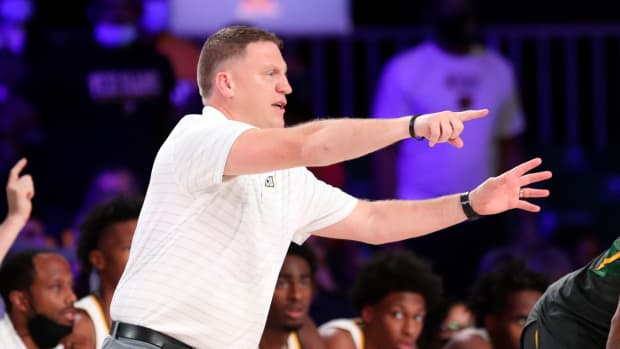 Nov 25, 2021; Nassau, BHS; Virginia Commonwealth Rams head coach Mike Rhoades reacts against the Baylor Bears during the second half in the 2021 Battle 4 Atlantis at Imperial Arena.