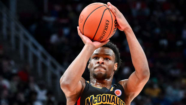 Bronny James shoots the ball during the first half at the McDonald's All-American game.