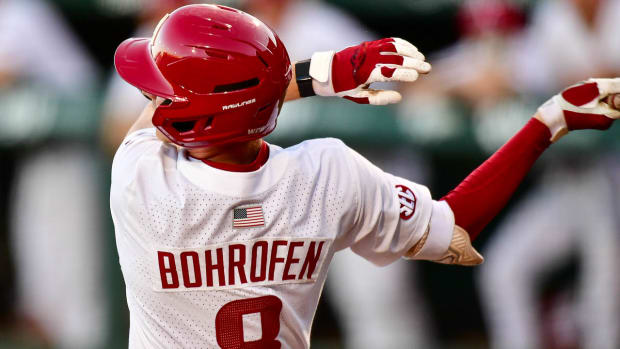 Razorbacks Jace Bohrofen delivers his seventh homer of the year in a 21-5 win over the Little Rock Trojans.