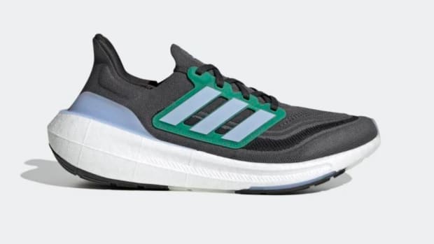 Adidas Ultraboost Light shoes in a grey, white, green a blue colorway