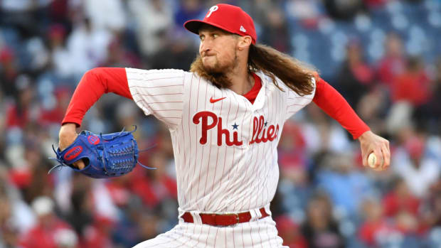Apr 10, 2023; Philadelphia, Pennsylvania, USA; Philadelphia Phillies relief pitcher Matt Strahm (25) throws a pitch during the first inning against the Miami Marlins at Citizens Bank Park.
