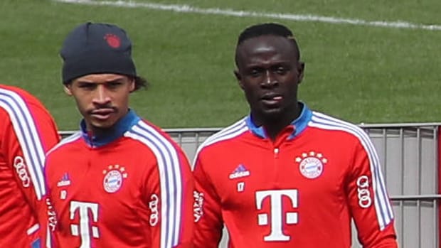 Sadio Mane (right) and Leroy Sane pictured during a Bayern Munich training session in April 2023