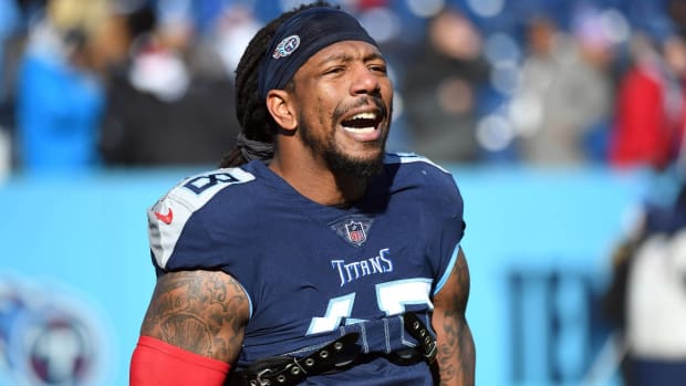 Titans pass rusher Bid Dupree gets excited before a game.
