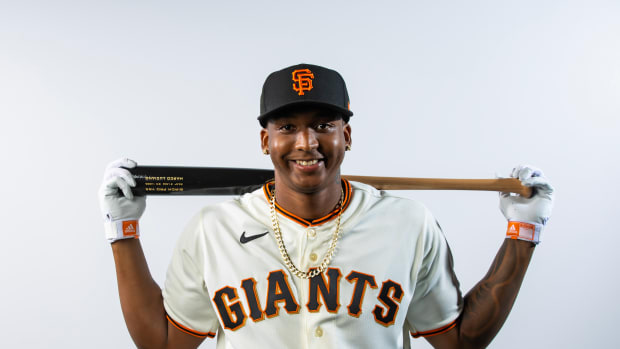 SF Giants infielder Marco Luciano poses for a portrait during photo day. (2023)