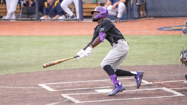 TCU right fielder Anthony Davis at bat in the game against West Virginia on April 21.
