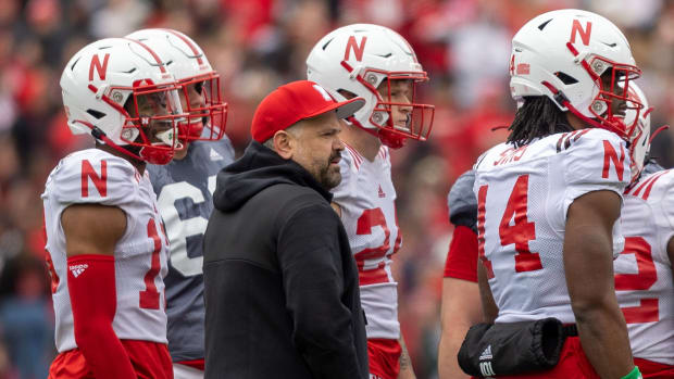 2023 Nebraska football spring game Matt Rhule and Jeff Sims with White team offense recropped
