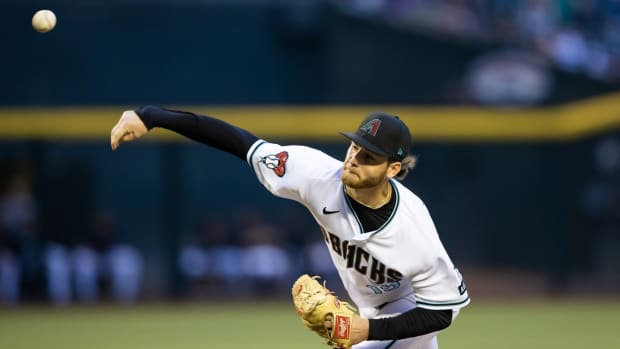 Diamondbacks right-hander Ryne Nelson (19) delivers a pitch against the San Diego Padres at Chase Field.