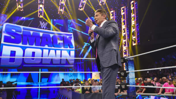Vince McMahon addresses the crowd during SmackDown