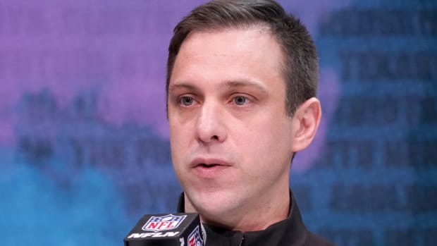 Feb 25, 2020; Indianapolis, Indiana, USA; Kansas City Chiefs general manager Brett Veach speaks during the NFL Scouting Combine at the Indiana Convention Center. Mandatory Credit: Kirby Lee-USA TODAY Sports