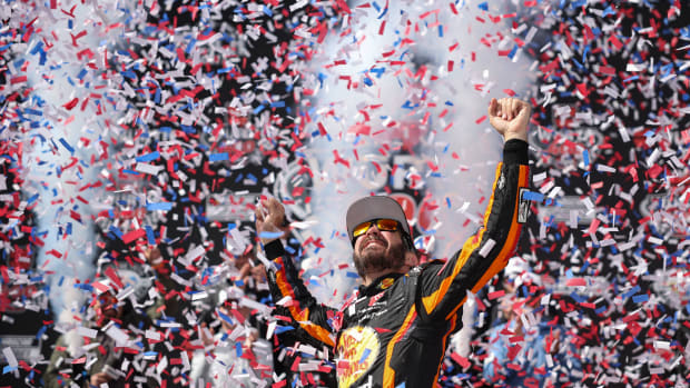 Martin Truex Jr. celebrates in victory lane after winning Monday's weather-rescheduled Würth 400 NASCAR Cup race at Dover International Speedway. Truex' younger brother, Ryan, won Saturday's Xfinity Series race, making it a Truex Bros. weekend sweep. (Photo by James Gilbert/Getty Images)Photo 8 of 8