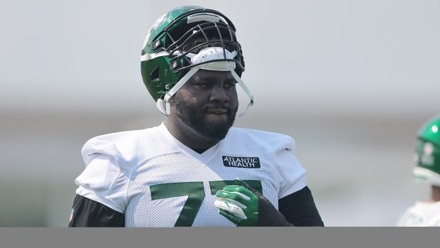 Offensive tackle Mekhi Becton at Jets' Training Camp in 2021