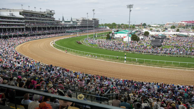 The view from the First Turn Club seats at the Kentucky Derby Saturday at Churchill Downs in Louisville, Ky. May, 6, 2023.