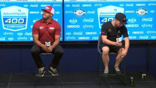 Bubba Wallace and 23XI teammate Tyler Reddick stopped by to talk with the media in advance of Sunday's race at Kansas, spoke about their respective past performances at the 1.5-mile track, as well as how the 2023 NASCAR Cup season has gone for them thus far this season. Photo courtesy NASCAR.
