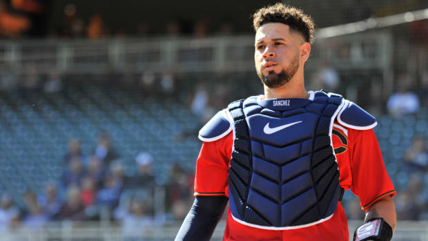Twins catcher Gary Sánchez with his mask off.