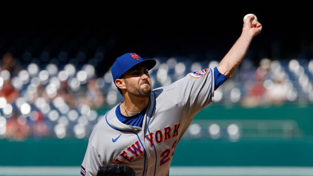 May 15, 2023; Washington, District of Columbia, USA; New York Mets starting pitcher David Peterson (23) pitches against the Washington Nationals during the first inning at Nationals Park. Mandatory Credit: