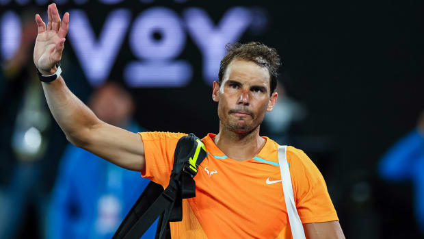 Rafael Nadal after his second round match against Mackenzie Mcdonald on day three of the 2023 Australian Open tennis tournament at Melbourne Park.