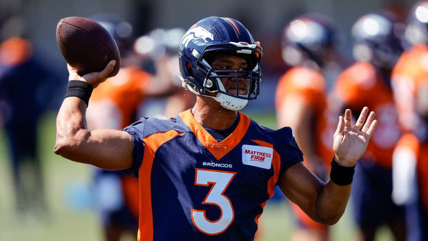 Denver Broncos quarterback Russell Wilson (3) during training camp at the UCHealth Training Center.