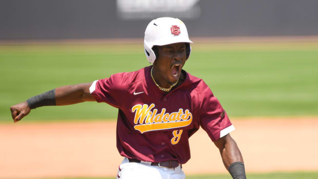 Bethune-Cookman’s Hylan Hall let’s out a shout as the Wildcats faced Southern University
