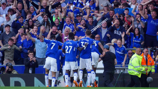 Everton celebrates a goal.
