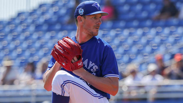 Blue Jays starting pitcher Chris Bassitt (40) throws a pitch during the first inning against the Tigers at TD Ballpark.