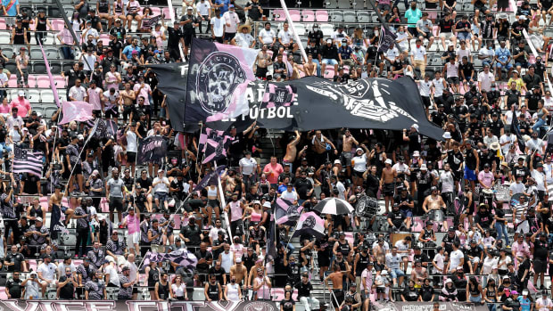 Inter Miami fans pictured at DRV PNK Stadium during an MLS game in 2021