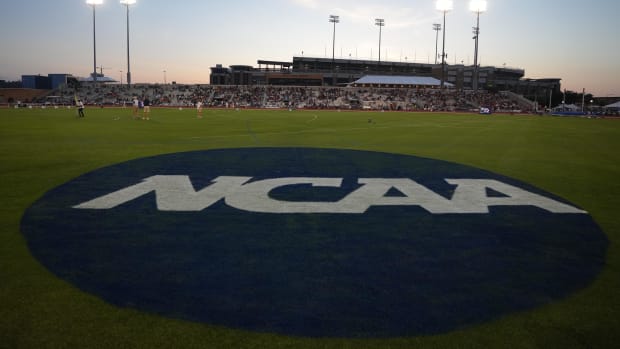NCAA logo at the track and field championships.
