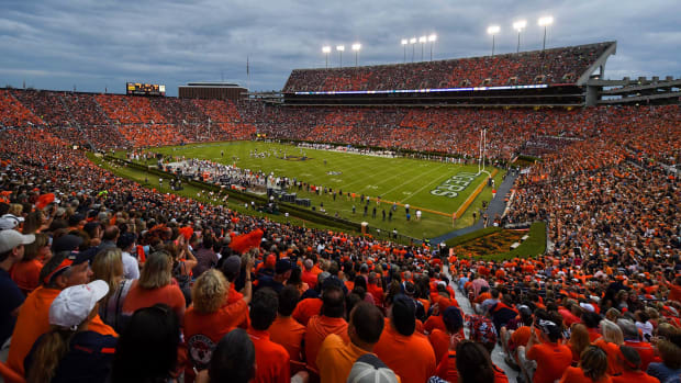 Sep 17, 2016; Auburn, AL, USA; View of the stadium as fans stripe the stadium in orange and blue during the first quarter between the Auburn Tigers and the Texas A&M Aggies at Jordan Hare Stadium. Mandatory Credit: Shanna Lockwood-USA TODAY Sports generic