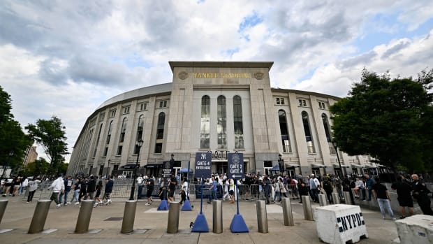 A view of the front of Yankee Stadium before a game between the Red Sox and Yankees.