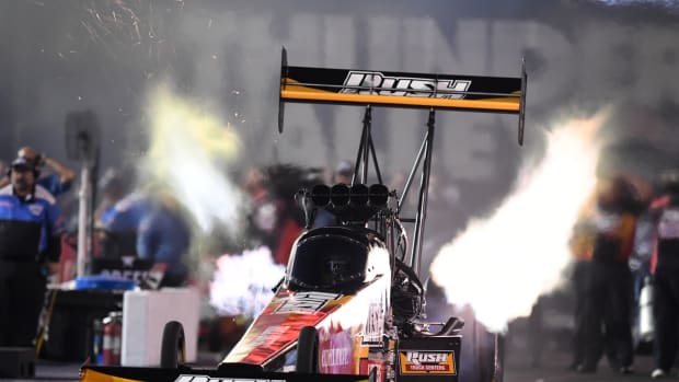 Leah Pruett holds on for No. 1 qualifier in Top Fuel for Sunday's final eliminations of the NHRA Thunder Valley Nationals in Bristol, Tenn. Photo courtesy NHRA.