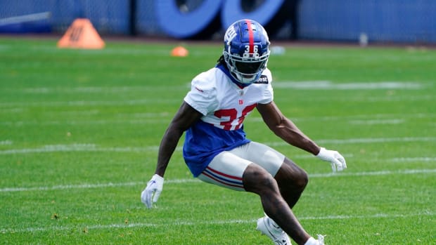 New York Giants rookie cornerback Deonte Banks participates in drills on the first day of mandatory minicamp at the Giants training center in East Rutherford on Tuesday, June 13, 2023.