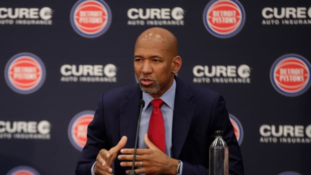 Former Phoenix Suns coach Monty Williams speaks at his introductory press conference with the Detroit Pistons