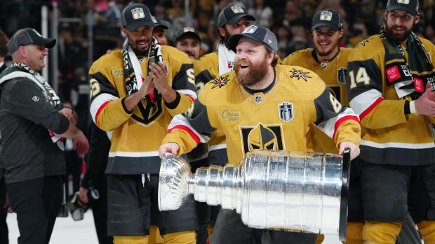 Vegas Golden Knights defenseman Nicolas Hague wins it in overtime in New  Year's Eve Showdown - VGK Today on Sports Illustrated: News, Analysis, and  More