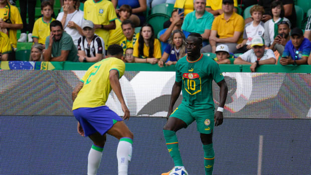 Sadio Mane pictured (right) in action for Senegal during a 4-2 win over Brazil in Lisbon in June 2023