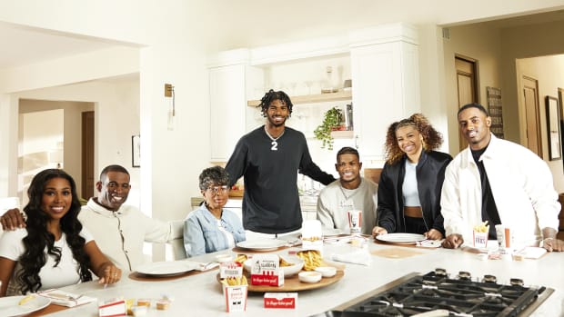 Deion Sanders and family on set of KFC commercial