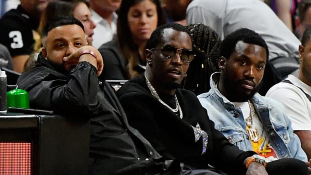 Sean "Diddy" Combs with DJ Khaled and Meek Mill at a Heat-Raptors game in Jan. 2020.