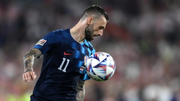 Marcelo Brozovic pictured in June 2023 playing for Croatia against Spain in the UEFA Nations League final