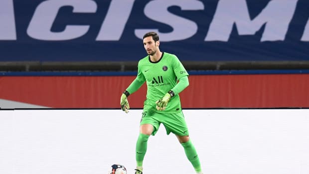 Sergio Rico pictured playing for Paris Saint-Germain against Montpellier in January 2021