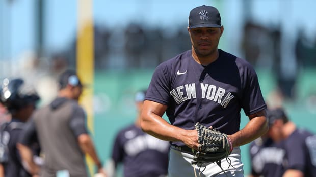 Yankees relief pitcher Jimmy Cordero (70) leaves the game against the Red Sox in the fifth inning during spring training at JetBlue Park at Fenway South.