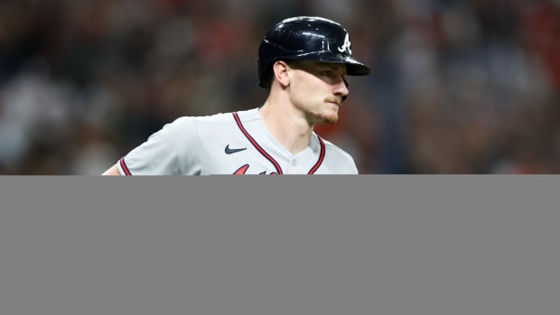 Jul 8, 2023; St. Petersburg, Florida, USA; Atlanta Braves catcher Sean Murphy (12) runs the bases hitting a three run home run against the Tampa Bay Rays in the fourth inning at Tropicana Field. Mandatory Credit: Nathan Ray Seebeck-USA TODAY Sports